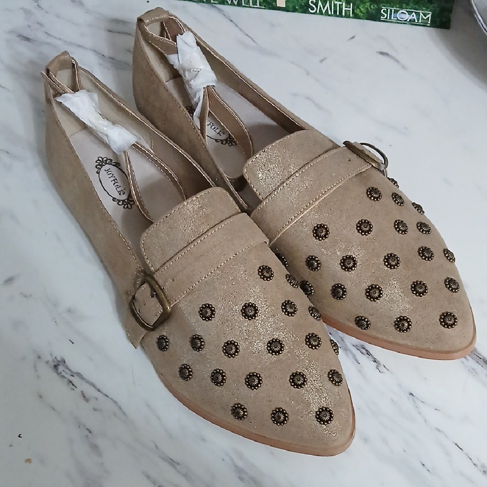 Joyfolie Harlow Flat Gold Studded Shoes